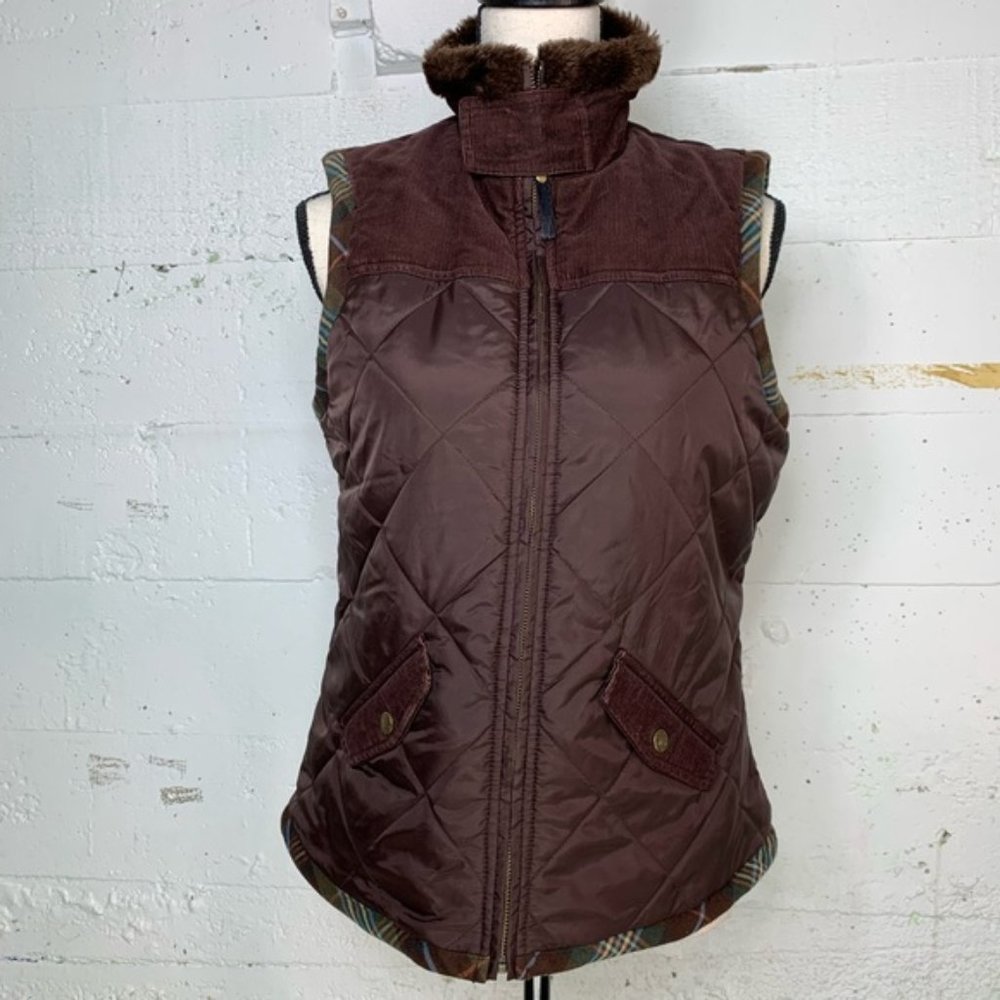 CAbi Brown Quilted Plaid Vest